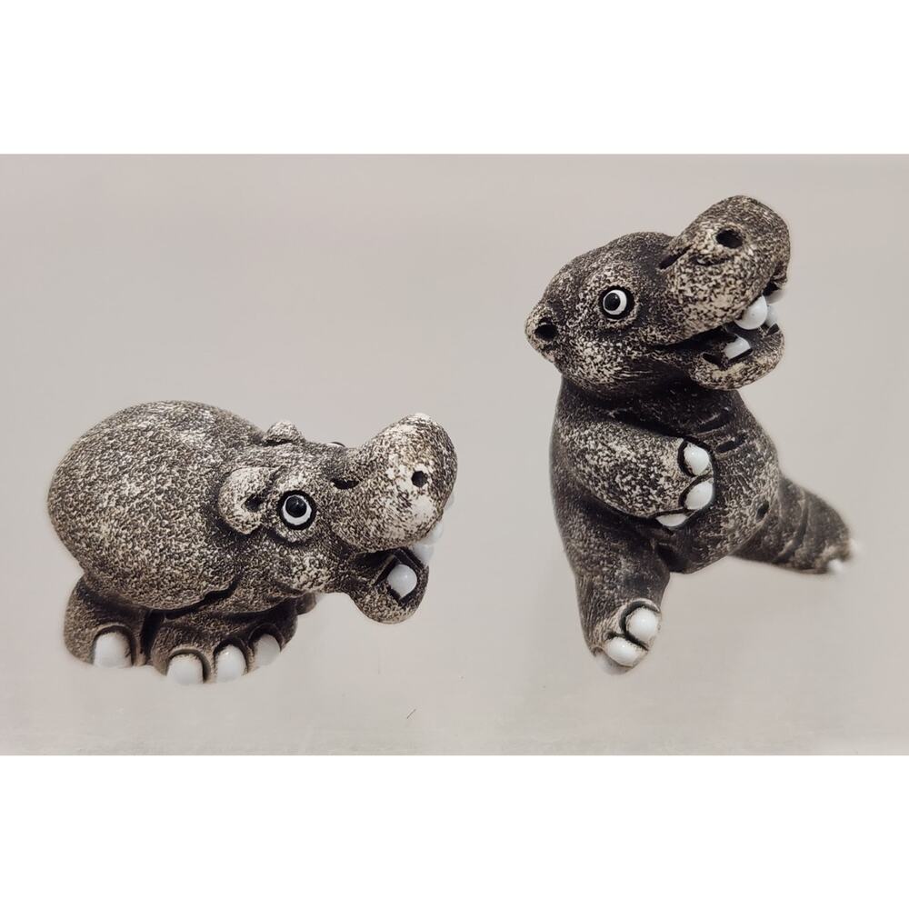 Gabriele'z Peru Pottery Pair Of Baby Hippopotamus W/ Open Mouth Teeth